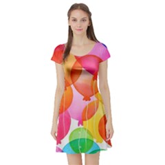 Rainbow Balloon Short Sleeve Skater Dress by Brittlevirginclothing