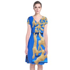 Animal Hare Window Gold Short Sleeve Front Wrap Dress by Nexatart