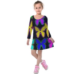 Butterflies Pattern Kids  Long Sleeve Velvet Dress by Nexatart