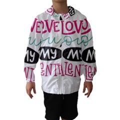 I Love You My Valentine (white) Our Two Hearts Pattern (white) Hooded Wind Breaker (kids) by FashionFling