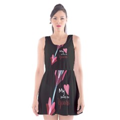 My Heart Points To Yours / Pink And Blue Cupid s Arrows (black) Scoop Neck Skater Dress by FashionFling