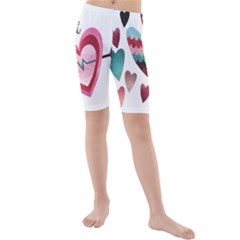 You Are My Beat / Pink And Teal Hearts Pattern (white)  Kids  Mid Length Swim Shorts by FashionFling