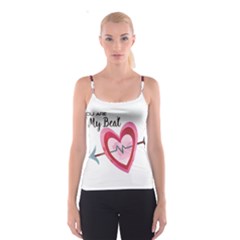 You Are My Beat / Pink And Teal Hearts Pattern (white)  Spaghetti Strap Top by FashionFling