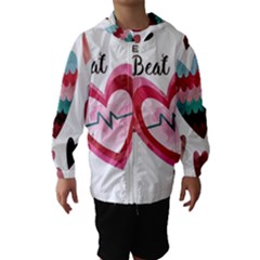 You Are My Beat / Pink And Teal Hearts Pattern (white)  Hooded Wind Breaker (kids) by FashionFling