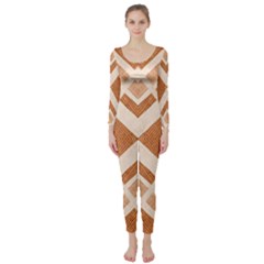 Fabric Textile Tan Beige Geometric Long Sleeve Catsuit by Nexatart