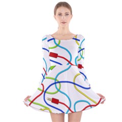 Colorful Audio Cables Long Sleeve Velvet Skater Dress by Valentinaart