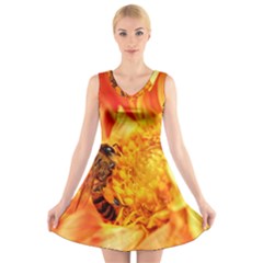 Honey Bee Takes Nectar V-neck Sleeveless Skater Dress by Nexatart