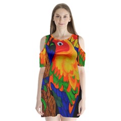 Parakeet Colorful Bird Animal Shoulder Cutout Velvet  One Piece by Nexatart