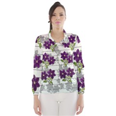 Purple Vintage Flowers Wind Breaker (women) by Valentinaart