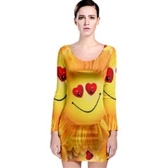 Smiley Joy Heart Love Smile Long Sleeve Bodycon Dress by Nexatart