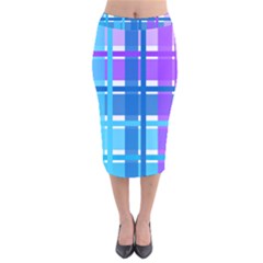 Gingham Pattern Blue Purple Shades Velvet Midi Pencil Skirt by Amaryn4rt