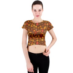 Pattern Background Ethnic Tribal Crew Neck Crop Top by Amaryn4rt