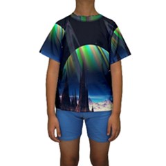 Planets In Space Stars Kids  Short Sleeve Swimwear by Amaryn4rt