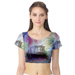 Bench In Spring Forest Short Sleeve Crop Top (tight Fit) by Amaryn4rt