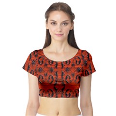 3d Metal Pattern On Wood Short Sleeve Crop Top (tight Fit) by Amaryn4rt