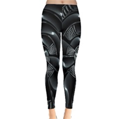 Fractal Disk Texture Black White Spiral Circle Abstract Tech Technologic Leggings  by Simbadda