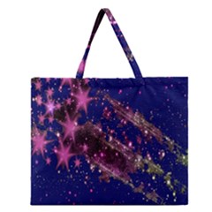 Stars Abstract Shine Spots Lines Zipper Large Tote Bag by Simbadda