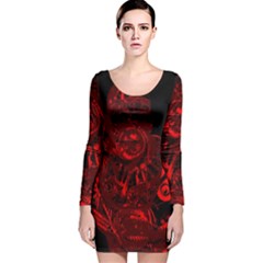 Warrior - Red Long Sleeve Velvet Bodycon Dress by Valentinaart