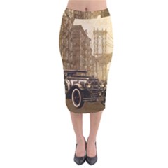 Vintage Old Car Velvet Midi Pencil Skirt by Valentinaart