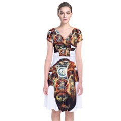 Artistic Cow Short Sleeve Front Wrap Dress by Valentinaart