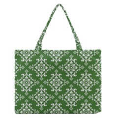 St Patrick S Day Damask Vintage Green Background Pattern Medium Zipper Tote Bag by Simbadda
