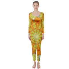 Sunshine Sunny Sun Abstract Yellow Long Sleeve Catsuit by Simbadda