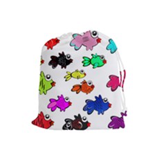 Fishes Marine Life Swimming Water Drawstring Pouches (large)  by Simbadda