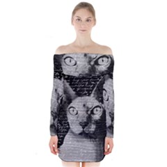 Sphynx Cat Long Sleeve Off Shoulder Dress by Valentinaart