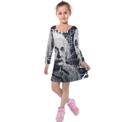 Albert Einstein Kids  Long Sleeve Velvet Dress by Valentinaart