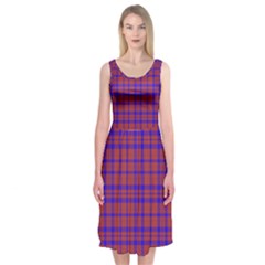 Pattern Plaid Geometric Red Blue Midi Sleeveless Dress by Simbadda