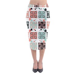 Mint Black Coral Heart Paisley Midi Pencil Skirt by Simbadda