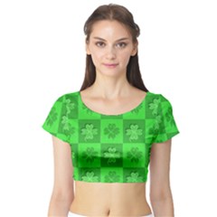 Fabric Shamrocks Clovers Short Sleeve Crop Top (tight Fit) by Simbadda