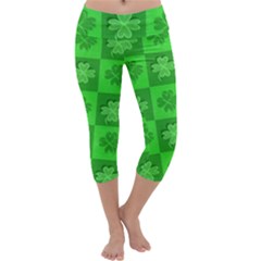 Fabric Shamrocks Clovers Capri Yoga Leggings by Simbadda