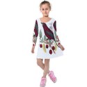 Bird On Branch Illustration Kids  Long Sleeve Velvet Dress View1