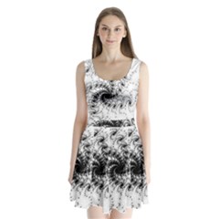 Fractal Black Spiral On White Split Back Mini Dress  by Amaryn4rt