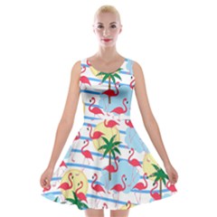 Flamingo Pattern Velvet Skater Dress by Valentinaart