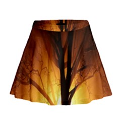 Rays Of Light Tree In Fog At Night Mini Flare Skirt by Amaryn4rt