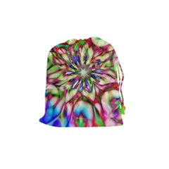 Magic Fractal Flower Multicolored Drawstring Pouches (medium)  by EDDArt