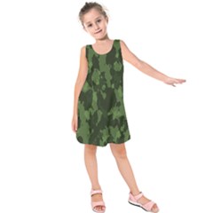 Camouflage Green Army Texture Kids  Sleeveless Dress by Simbadda