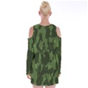 Camouflage Green Army Texture Velvet Long Sleeve Shoulder Cutout Dress View2