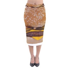 Cheeseburger On Sesame Seed Bun Velvet Midi Pencil Skirt by Simbadda