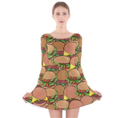 Burger Double Border Long Sleeve Velvet Skater Dress by Simbadda