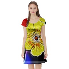 Beautiful Fractal Flower In 3d Glass Frame Short Sleeve Skater Dress by Simbadda