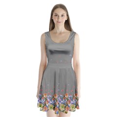 Gray Floral Split Back Mini Dress  by CoolDesigns