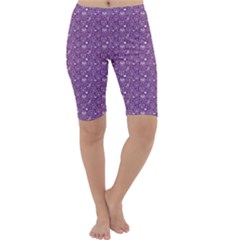 Purple Day Of The Dead Sugar Skull Cropped Leggings by CoolDesigns