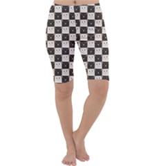 Black Chessboard Made Of Black And White Cats Cropped Leggings by CoolDesigns