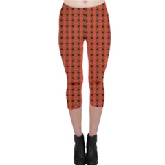 Red Black Pattern Geometric On Red Capri Leggings by CoolDesigns