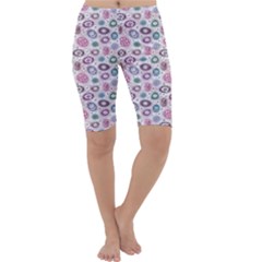 Purple White Pattern Colorful Balls Flowers Polka Dots Cropped Leggings by CoolDesigns