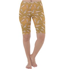 Yellow With Stylized Sharks Stylish Design Cropped Leggings by CoolDesigns