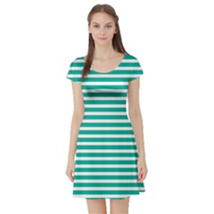 Horizontal Stripes Green Teal Short Sleeve Skater Dress by Mariart